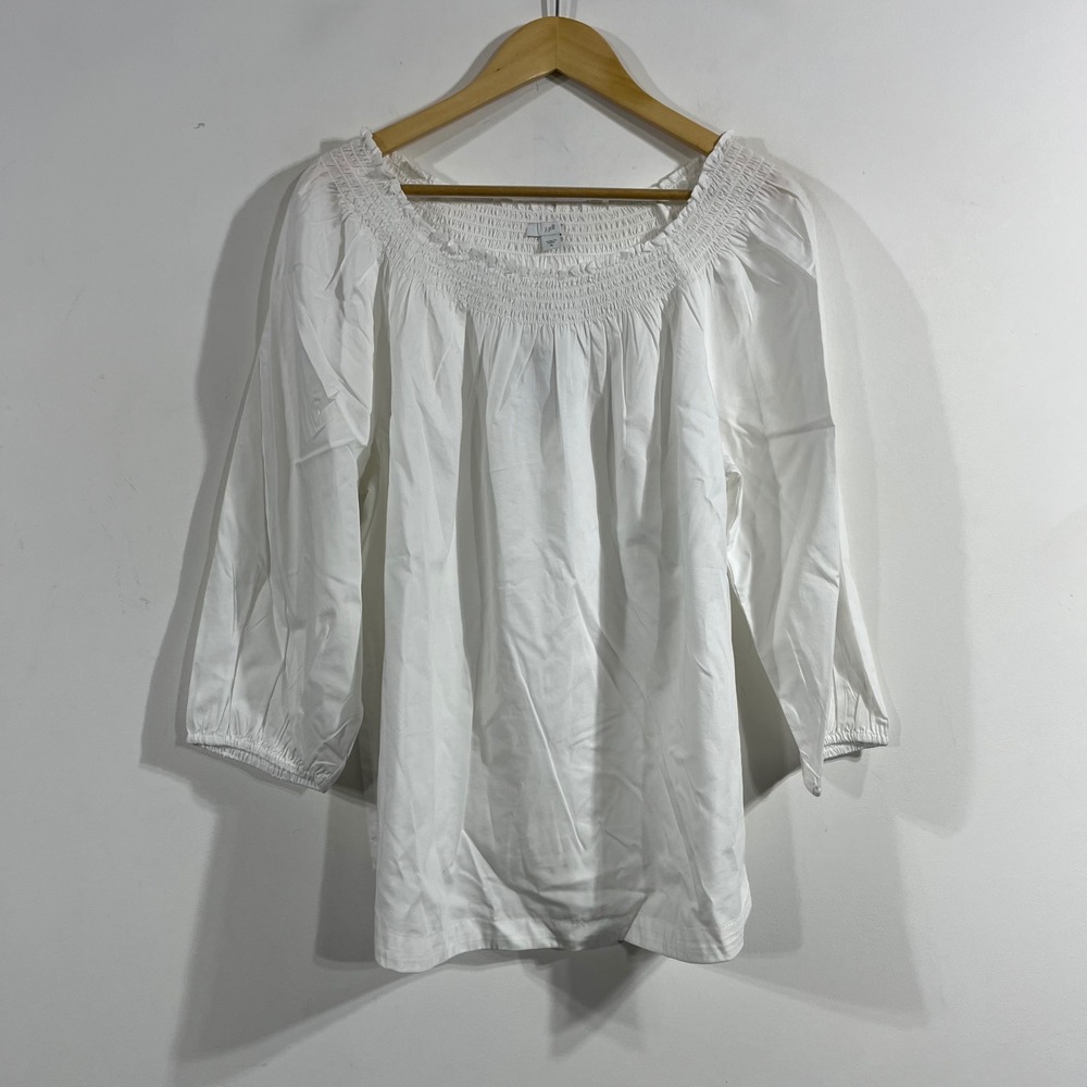 J. Jill White Pima Cottagecore Boho Renfair Smocked Square Neck Top XL Feminine